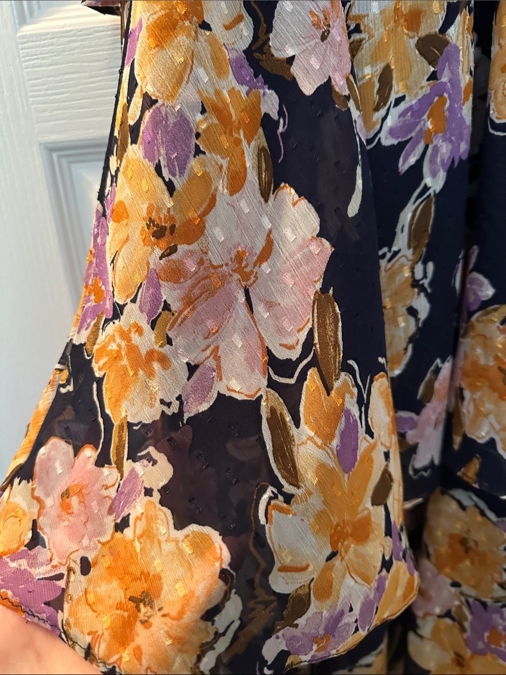Lush Navy & Orange Women’s Cottagecore Floral Puff-Sleeve Tiered Maxi Dress Sz M - Picture 11 of 11